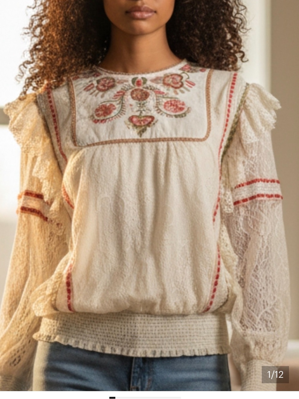 Bl^nk London Tali embroidered lace top Sz M